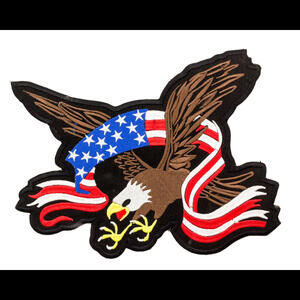 US Flag Banner Screaming Eagle Iron on Patch for Vest Jacket